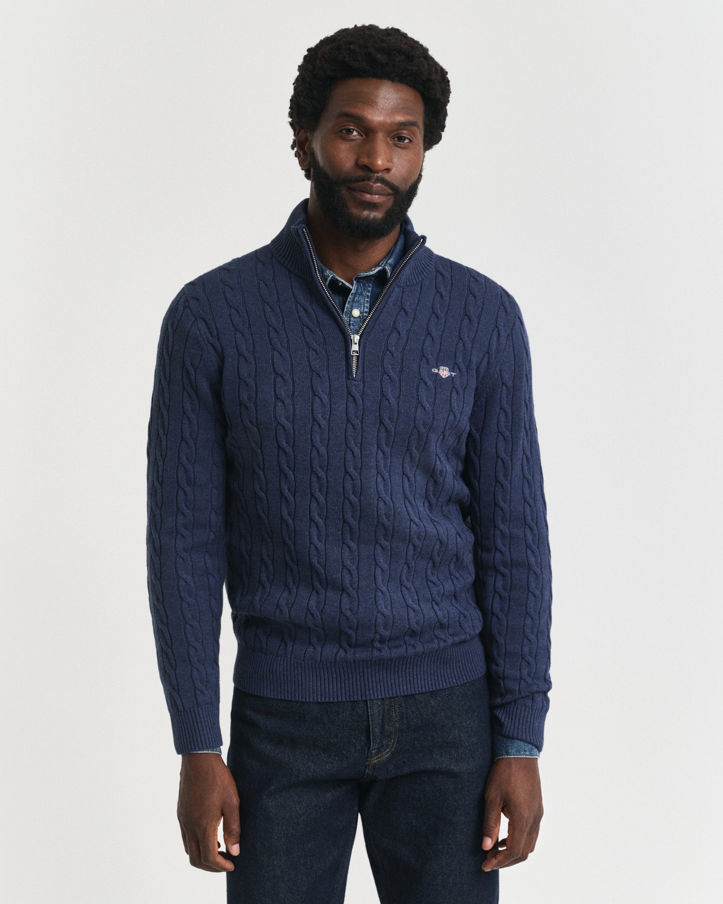 Cotton Cable Knit Half-Zip Sweater