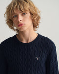 MODEL WEARING COTTON CABLE CREW