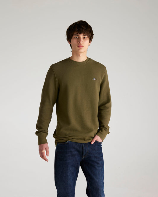 JUNIPER GREEN, Textured Crew Neck Sweatshirt BY GANT AU.