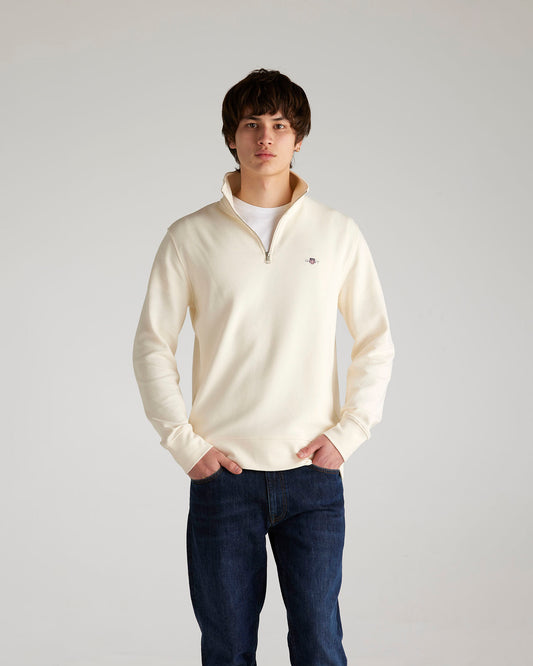 CREAM, Textured Half Zip Sweatshirt BY GANT AU.