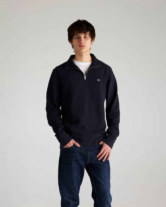 EVENING BLUE, Textured Half Zip Sweatshirt BY GANT AU.