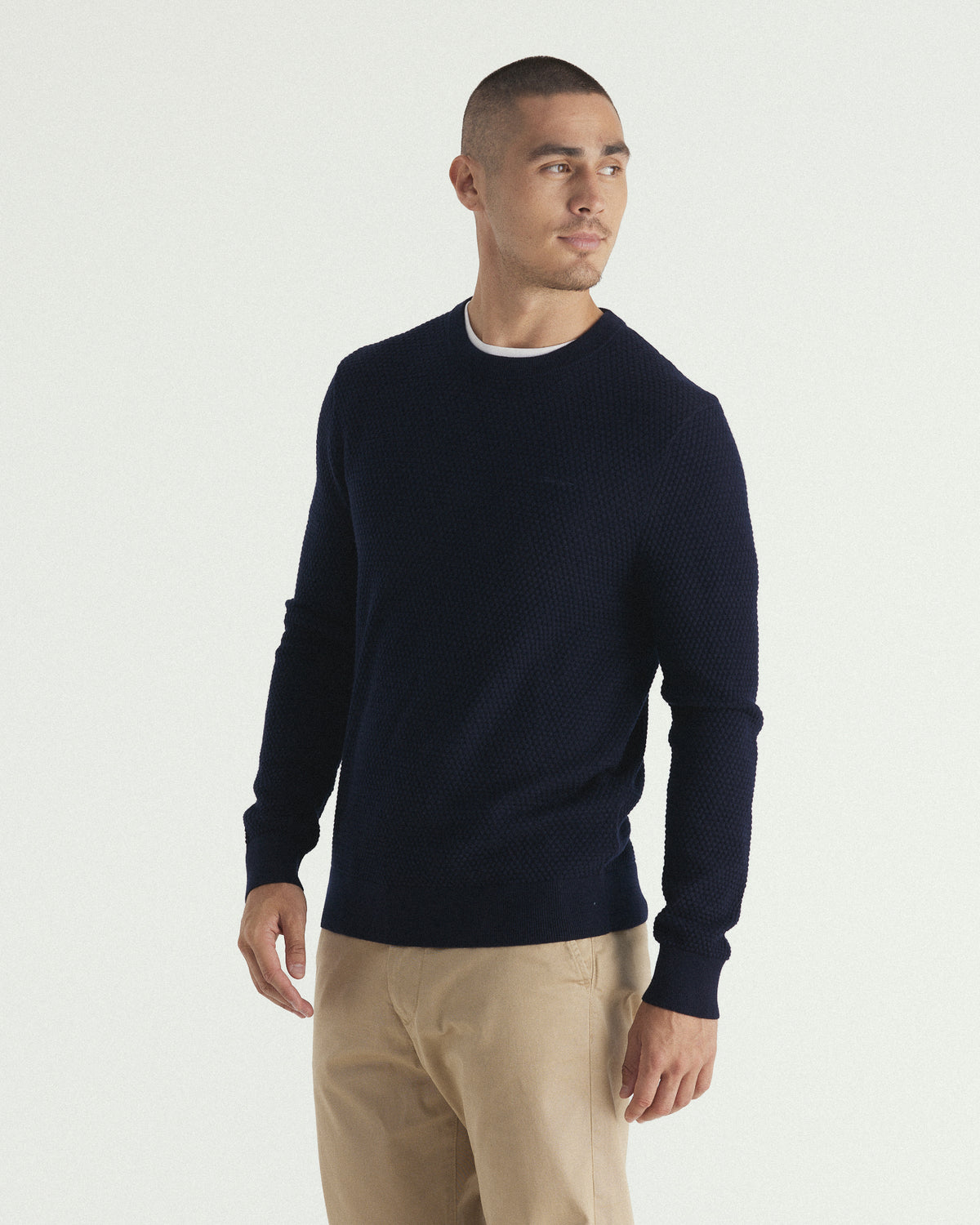Textured Cotton Merino Crew Neck Sweater