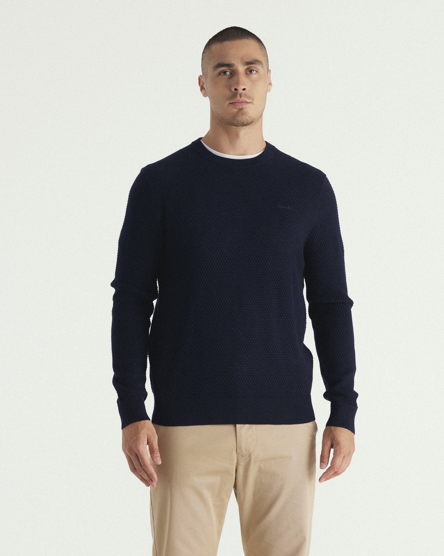 Textured Cotton Merino Crew Neck Sweater