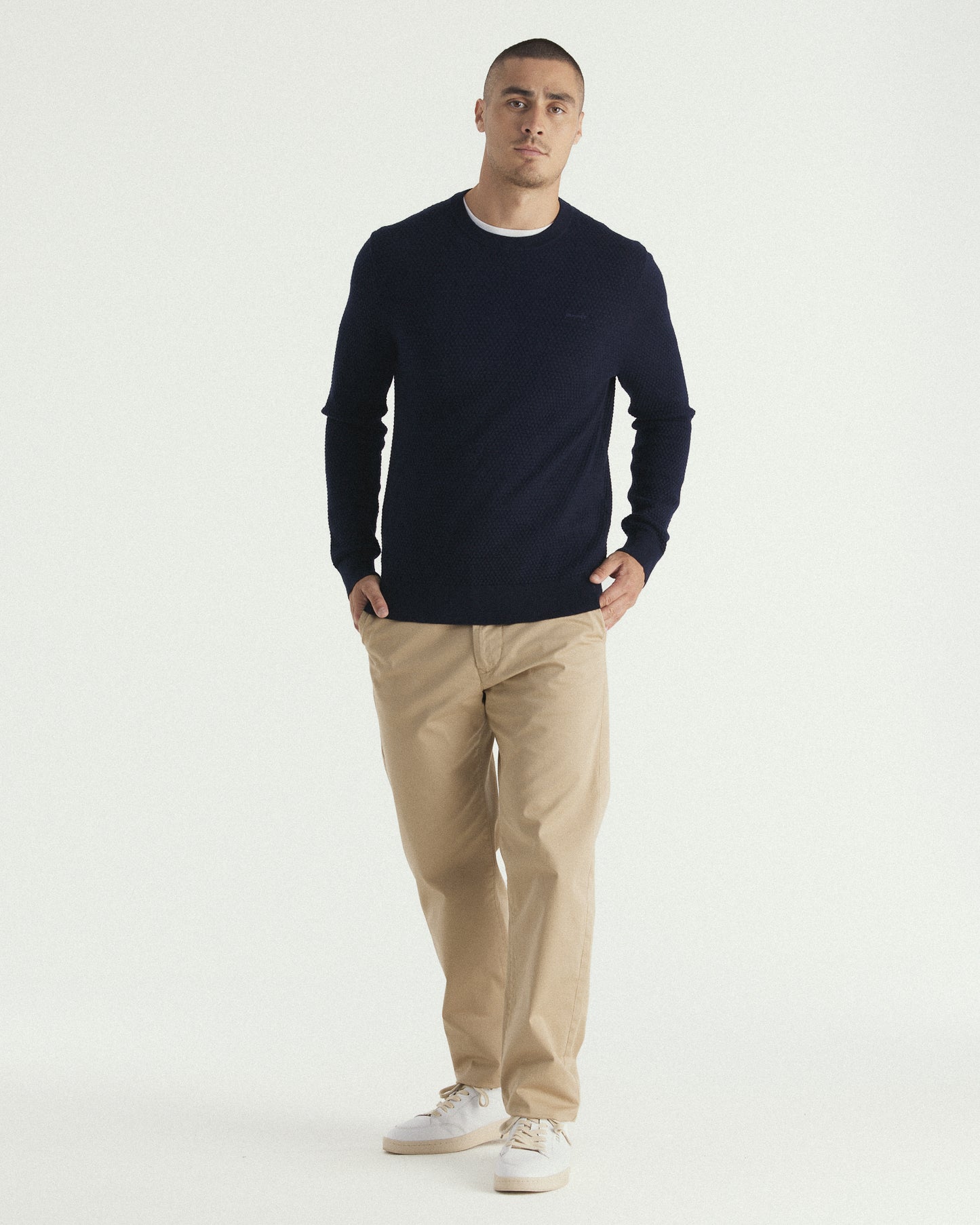 Textured Cotton Merino Crew Neck Sweater