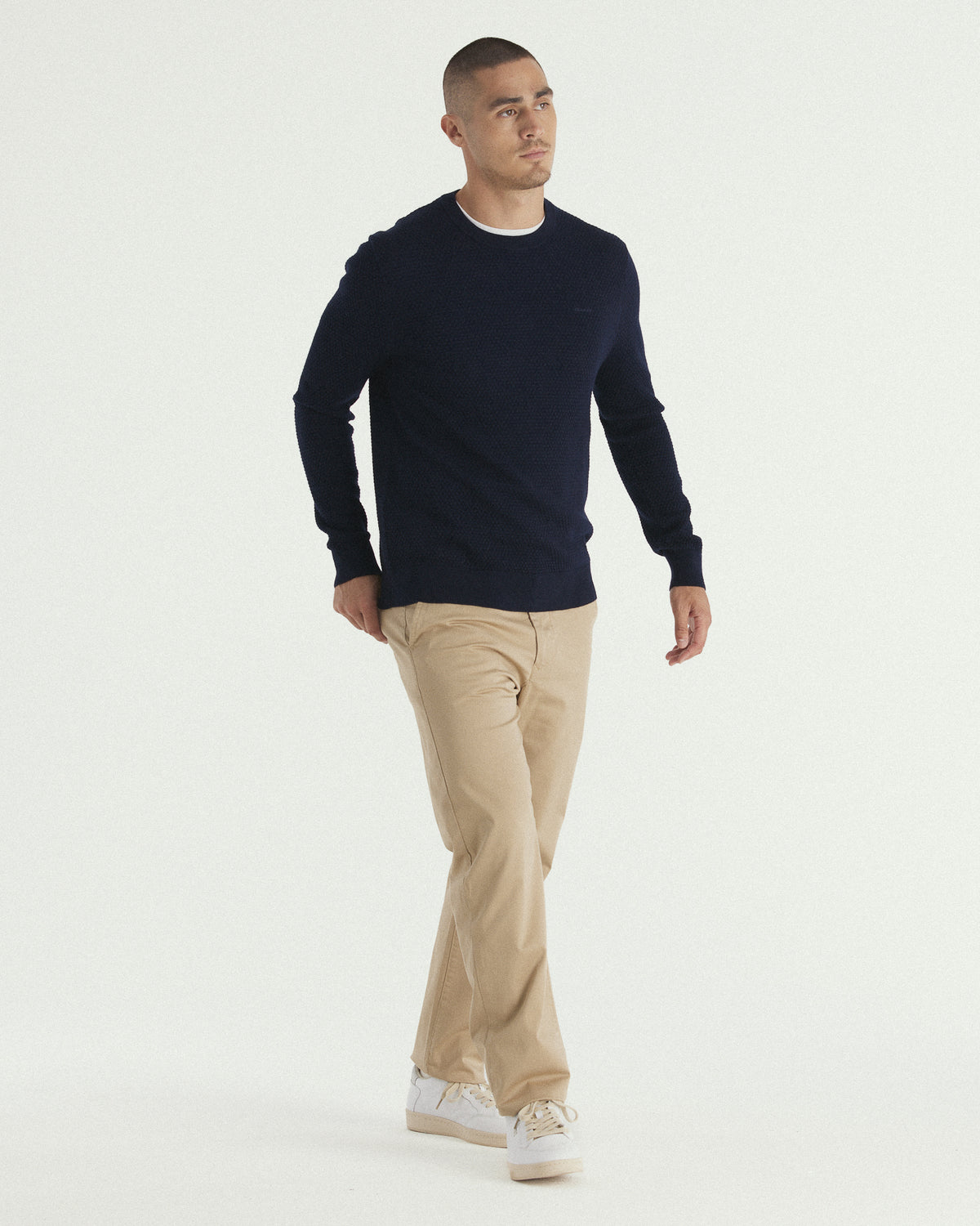 Textured Cotton Merino Crew Neck Sweater