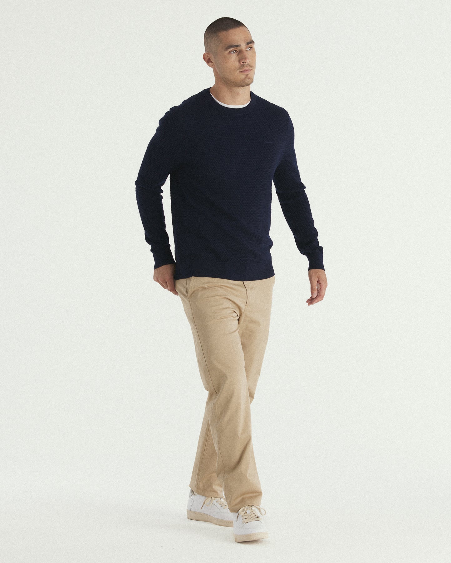 Textured Cotton Merino Crew Neck Sweater