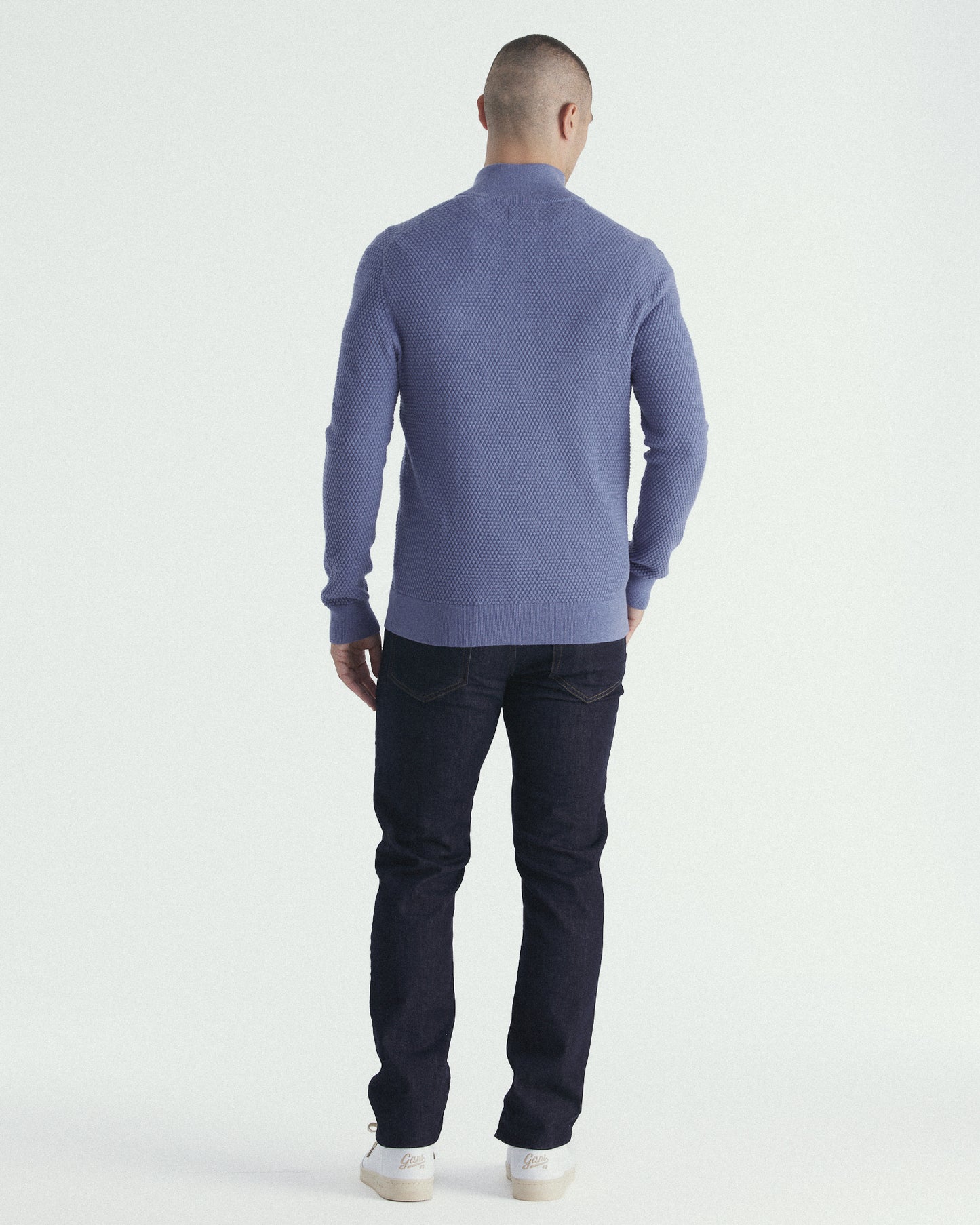 Textured Cotton Merino Half Zip Sweater