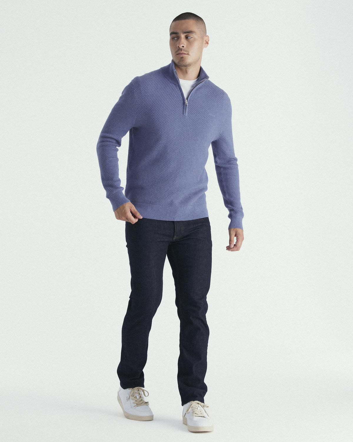 Textured Cotton Merino Half Zip Sweater