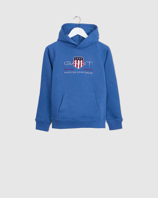 VINTAGE BLUE, Teens Archive Shield Hoodie BY GANT AU.