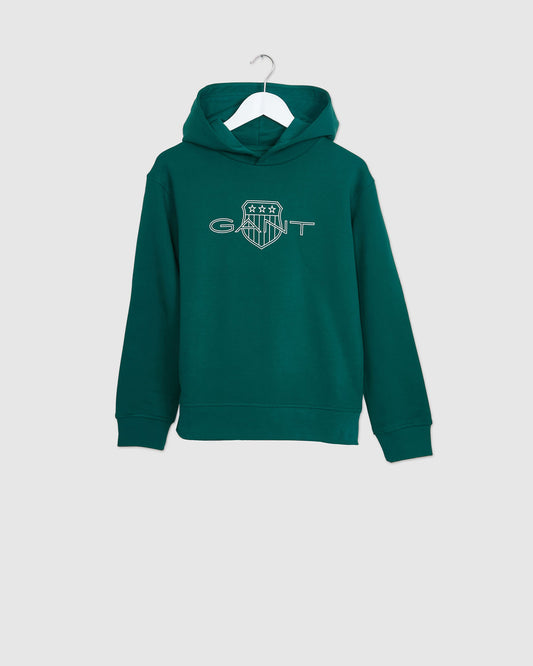 DEEP FOREST, Teens Contrast Shield Hoodie BY GANT AU.