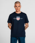 EVENING BLUE, REG ARCHIVE SHIELD TSHIRT, FRONT-VIEW BY GANT AU.