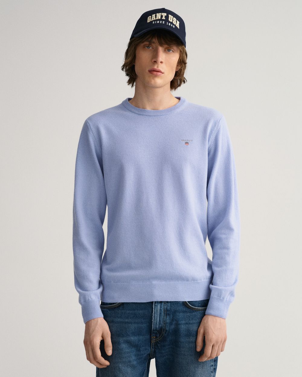 LAKE BLUE MEL, SUPERFINE LAMBSWOOL CREW BY GANT AU.